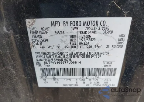 2007 Lincoln Mark Lt z USA, uszkodzony, nr VIN 5LTPW16597FJ06814